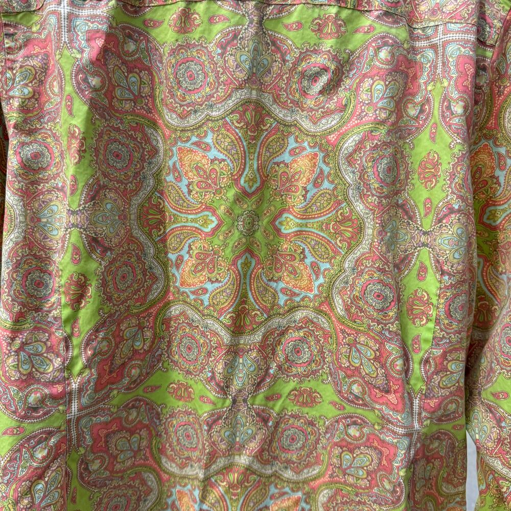 🌿 Lands’ End 22W Women’s Vintage Green Paisley Button Shirt Boho Prep Top - Picture 4 of 6